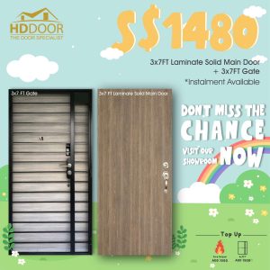 Laminate Solid Main Door + Mild Steel Gate Promotion Sale